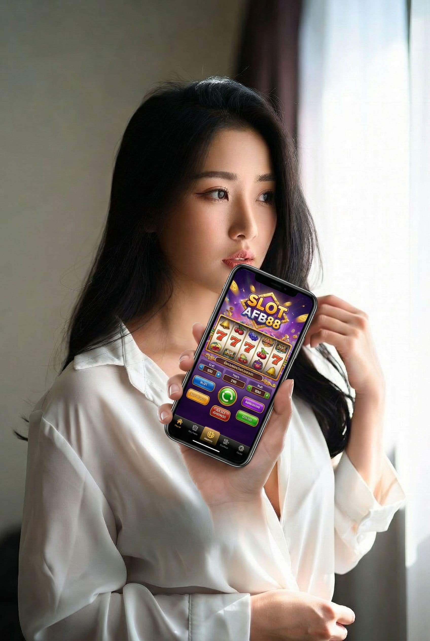 AI generated: Show the front screen of the phone playing Slot AFB88