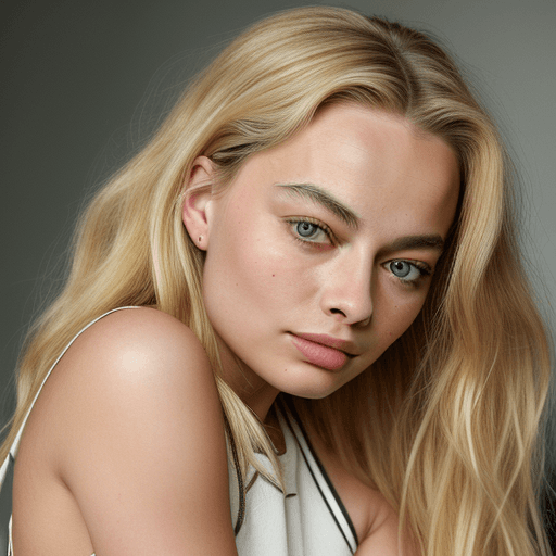 AI generated: a realistic photo of a very pretty 21 year old woman, with long, wavy, blonde hair, looks like Margo...