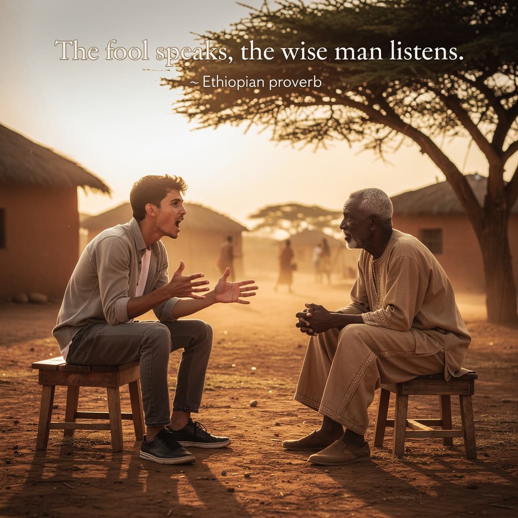 AI generated: image based on African Proverb 'The fool speaks, the wise man listens. ~ Ethiopian proverb'