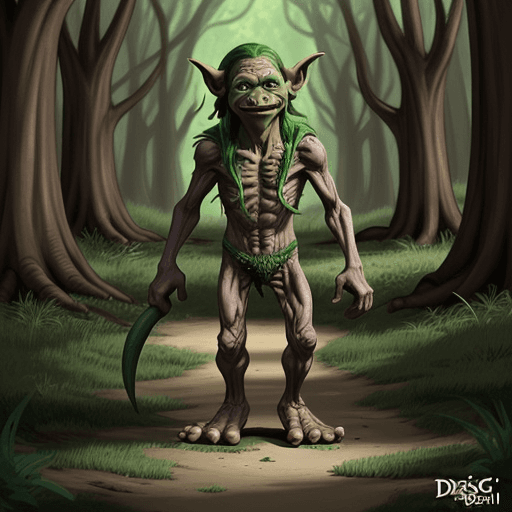 AI generated: good looking, DnD goblin with very big feet in a forest, 