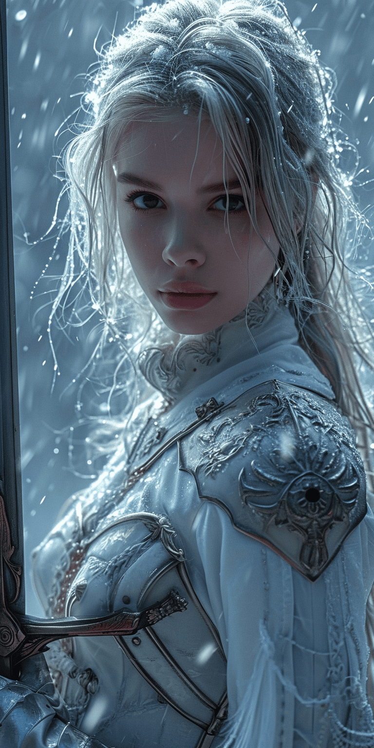 AI generated: a woman in armour, in the style of light white and dark silver, y2k aesthetic, soft, dream-like qual...