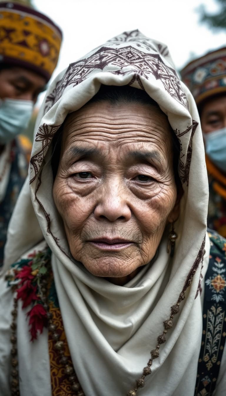 AI generated: "Sebuah foto close-up hingga medium shot yang menangkap momen inti dari tradisi Ma'nene di Toraja, S...