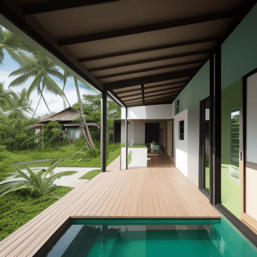 AI generated: casa moderna em construção com espaço verde com belo espaço aberto e paraíso tropical verde e anexo ...