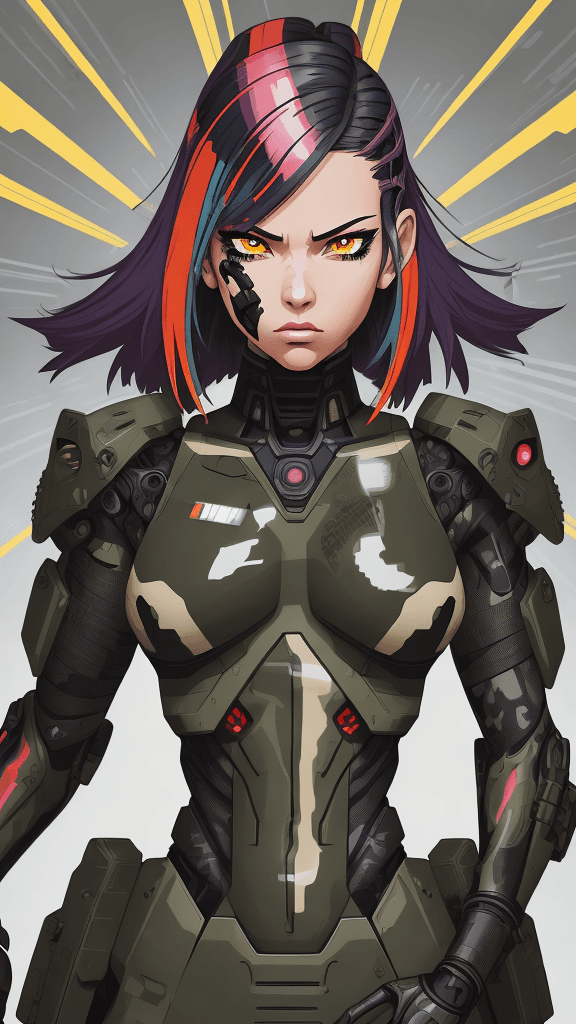 AI generated: in a army background portrait of army rebel((((Cyborg/female)))):4.4, complex army background, Promi...
