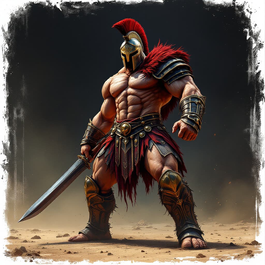 AI generated: guerrero espartano esencialmente muy imponente fuerte y con una armadura que lo hace ver mas colosal...