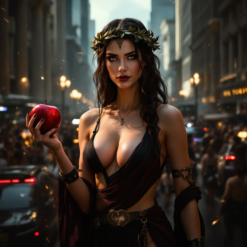AI generated: a photographic image of Discordia, the Roman goddess of strife. She should be depicted in a modern, ...