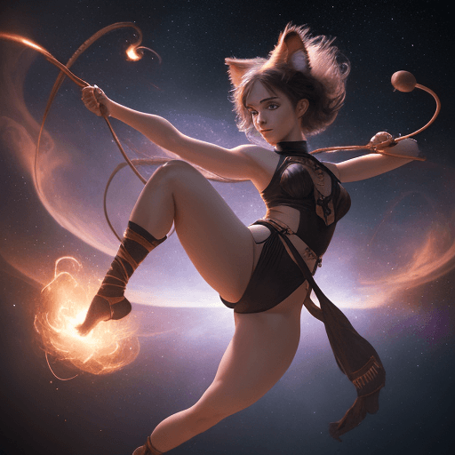 AI generated: cinematic portrait of a young beautiful pretty and cute female with a monkey tail, kitty ears and ca...