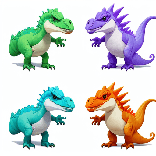 AI generated: create 8 separate pictures with cute dinosaurs without small details and on a white background