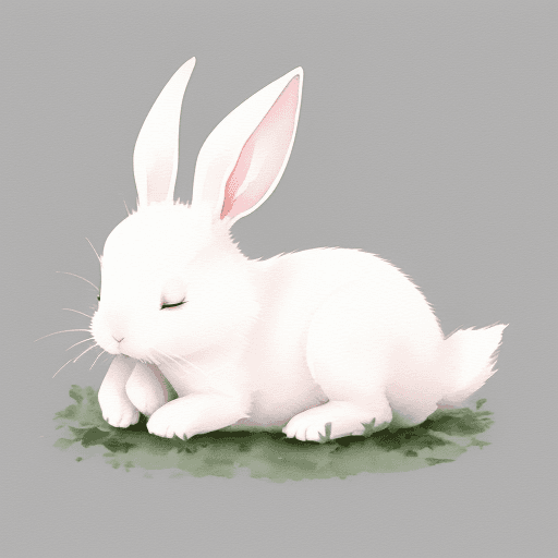 AI generated:  in the middle of the picture, a little white rabbit, looks simple and harmless, lying on its side,c...