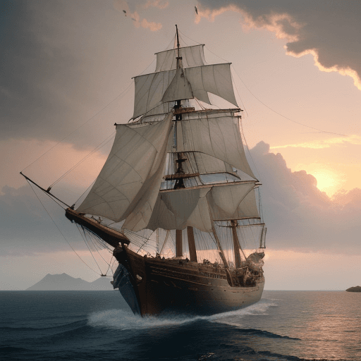 AI generated: Photo of a ultra realistic sailing ship, dramatic light, pale sunrise, cinematic lighting, battered,...
