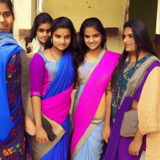 AI generated: a beautiful girl wearing a saree in the school with her friends 