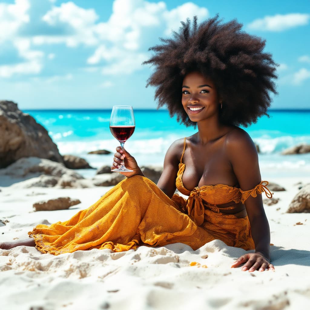 AI generated: high resolution picture of an african girl by the beach in the coastal area of kenya. surrounded by ...
