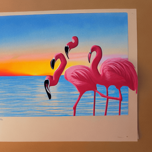 AI generated: two flamingos are in love in a sunset, concept art. high quality
