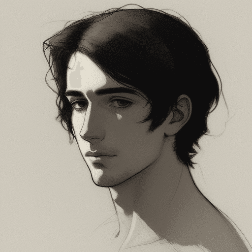 AI generated: beautiful 
man, slight smile, white background, dramatic lighting, sketch in the style of Odilon Red...