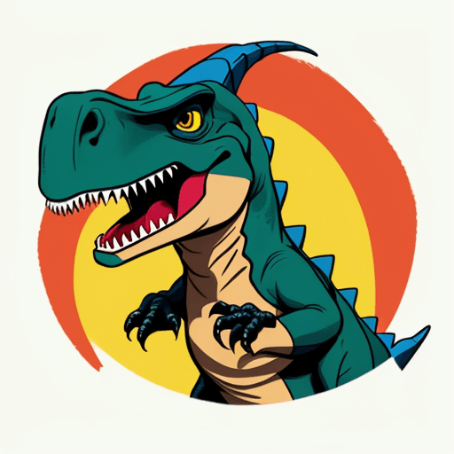 AI generated: A dinosaur, raptor, wearing a t-shirt, Cartoon, playful, fun, sticker, bold, stencil