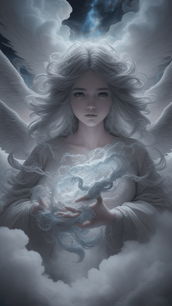 AI generated: ((closeup (HDR) A celestial drama unfolded in the ethereal heavens as thick clouds formed an awe-ins...