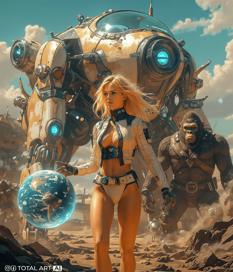 AI generated: Syd Mead style futuristic cyber dieselpunk hovercraft, beautiful European young long hair blonde wom...