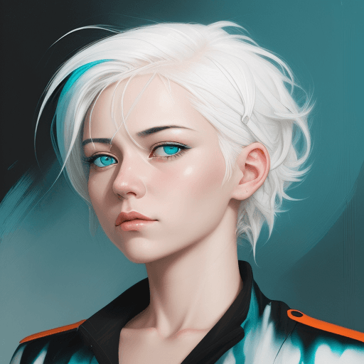 AI generated: an image of a girl with white hair, in the style of ross tran, light teal and dark orange, guido van...