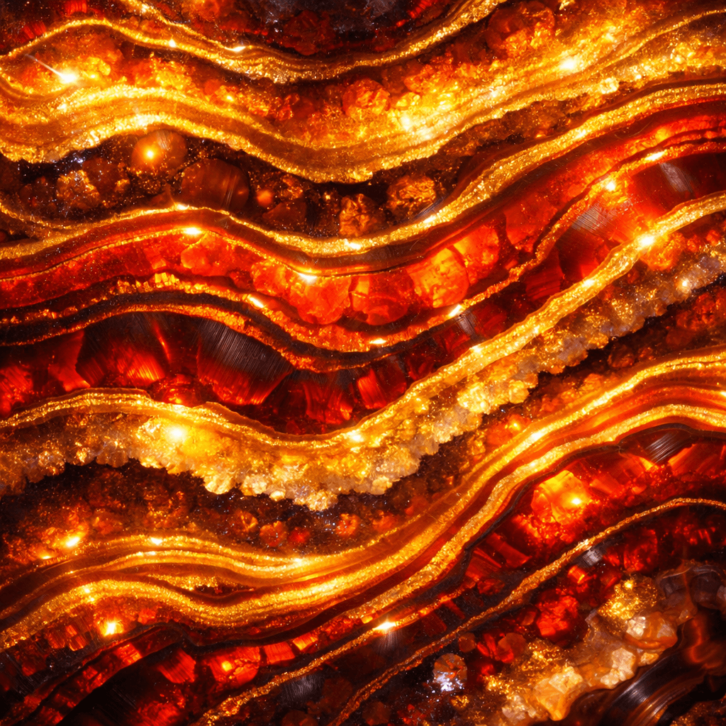AI generated: Fire agate-style background with glowing red, orange, and gold bands