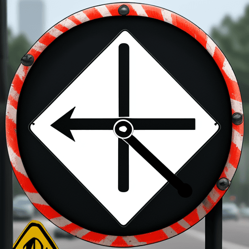 AI generated: traffic sign with single direction lock all twisted