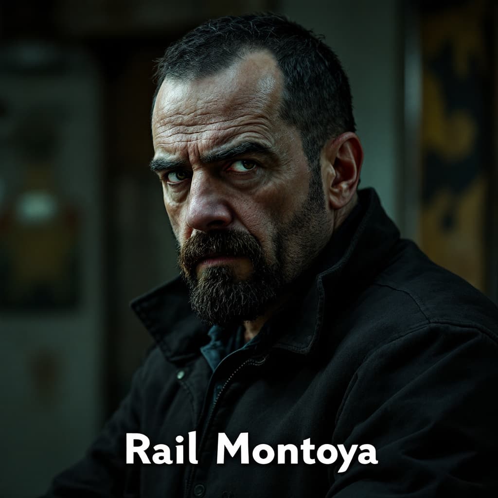 AI generated: Imagen con texto "Raúl Montoya" con fondo de la serie Breaking Bad