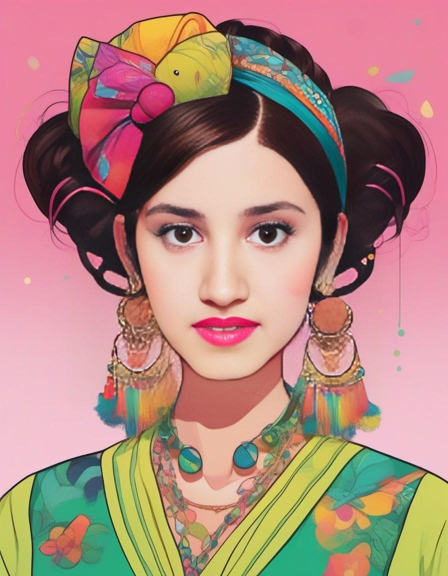 AI generated: A playful and whimsical girl, cartoon style, with colorful makeup, Naturalist Art style by Tomer Han...