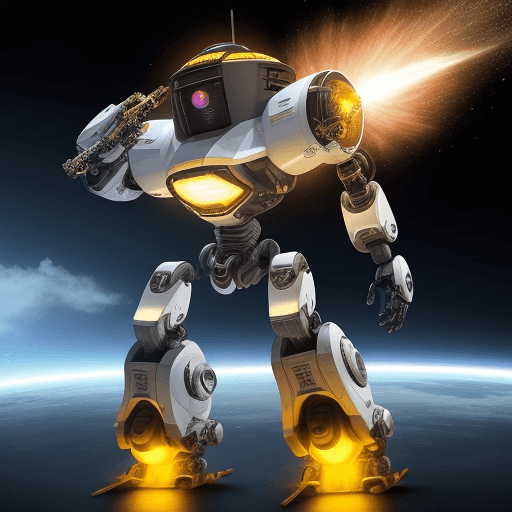 AI generated: um robo coletando meteoro no espaço 

