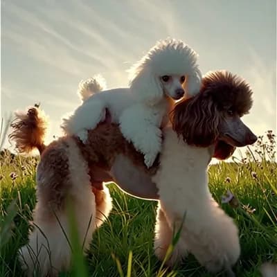AI generated video: toy poodle mating in grass field