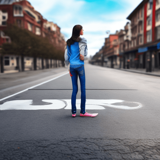 AI generated: girl in jeans stands on asphalt 8k