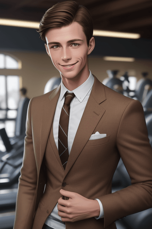 AI generated: Photo of toned young European male with short brown hair smiling confidently in gym wearing sport co...