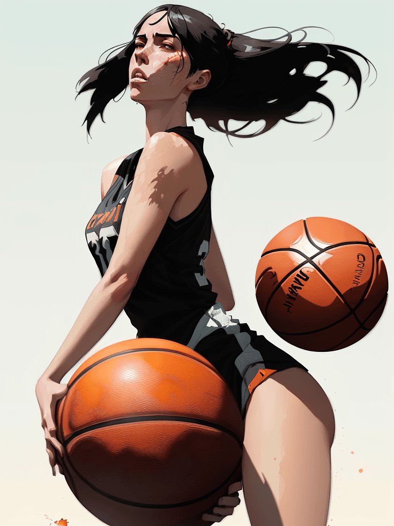 AI generated: a ultradetailed beautiful panting of a woman dribbling a basketball, by conrad roset, greg rutkowski...