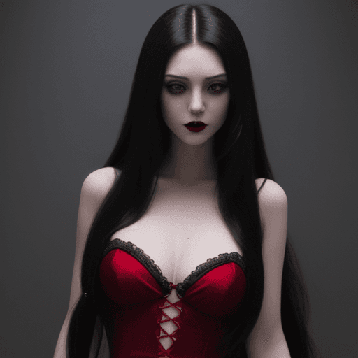 AI generated: High resolution ,vampire gothic girl, red dress,long hair, black hair