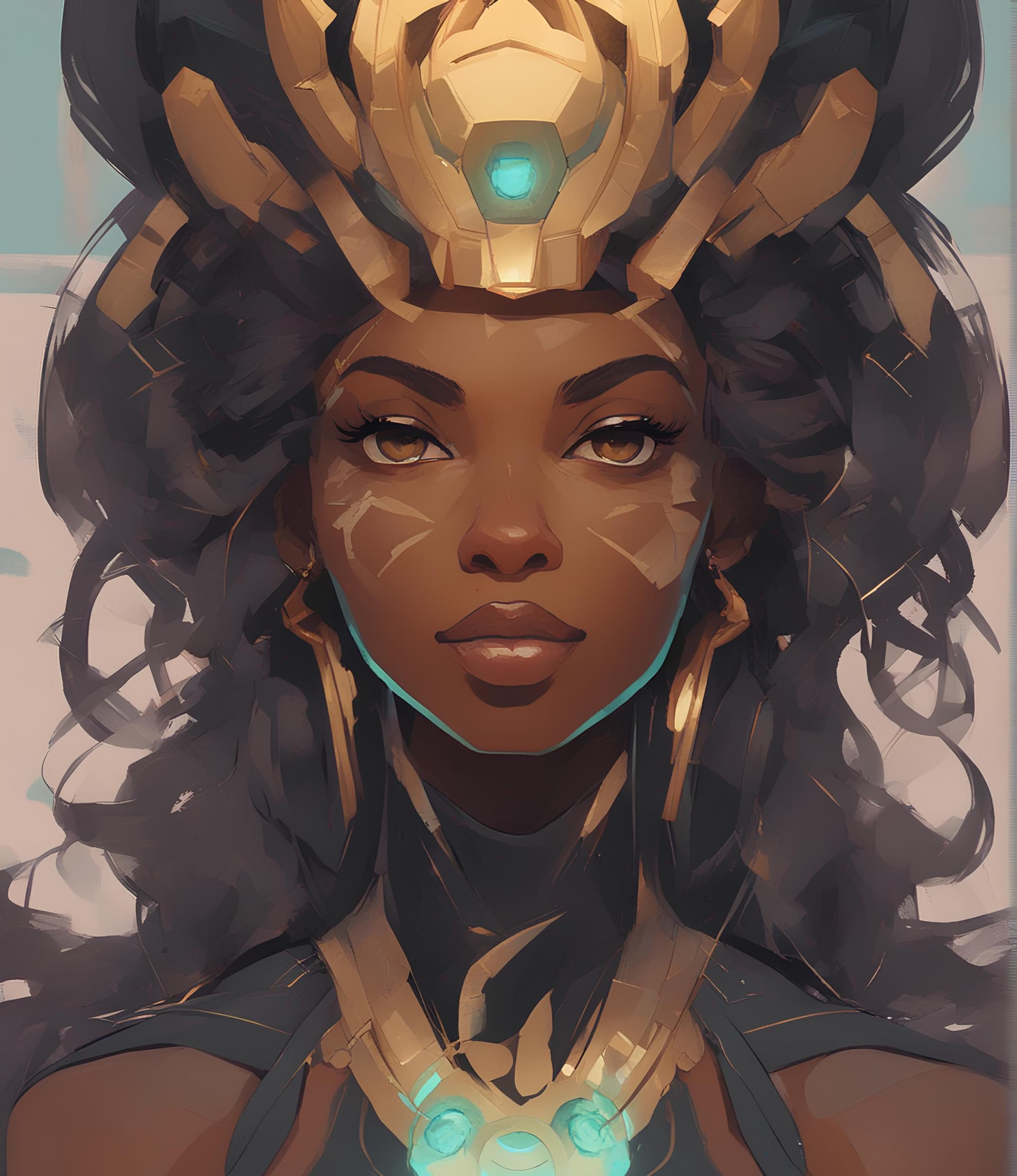 AI generated: a close up of a person with long hair, concept art, by Krenz Cushart, afrofuturism, zenyatta from ov...