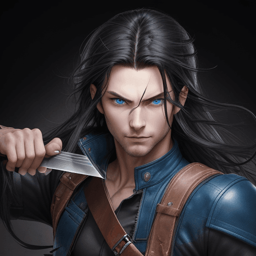 AI generated: man with an agile appearance, his dark hair falls in rebellious locks, and his blue eyes reflect a f...