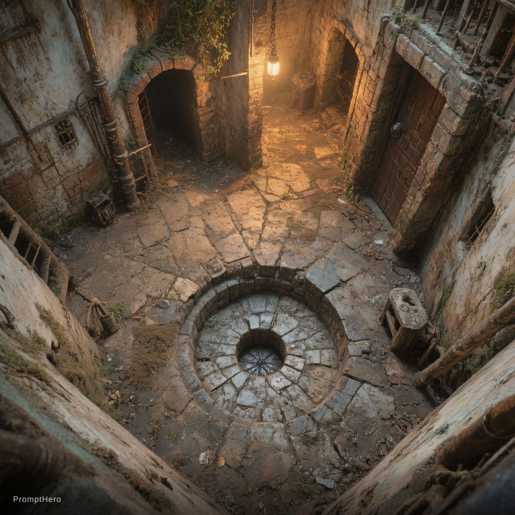 AI generated: need a floor from a prison in 1825 Madagascar palace dungeon from top view close up 