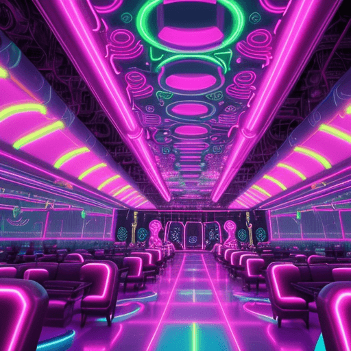 AI generated: Welcome to the Neon Dream Factory, a place where reality blends with vibrant hues, pulsating lights,...