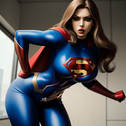 AI generated: Superheroine, tight suit, big lips, dazed