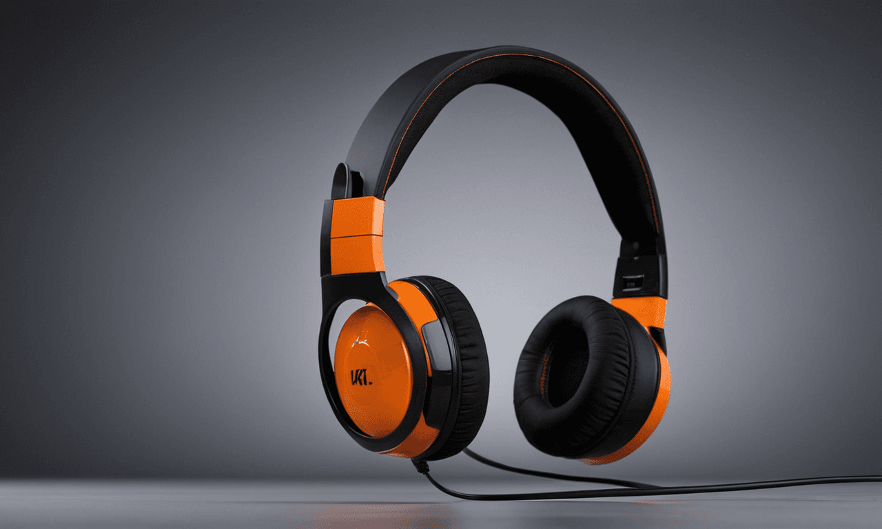 AI generated: Product photography, concept design, Focal High-End headphones, orange headset, sleek waterproof des...