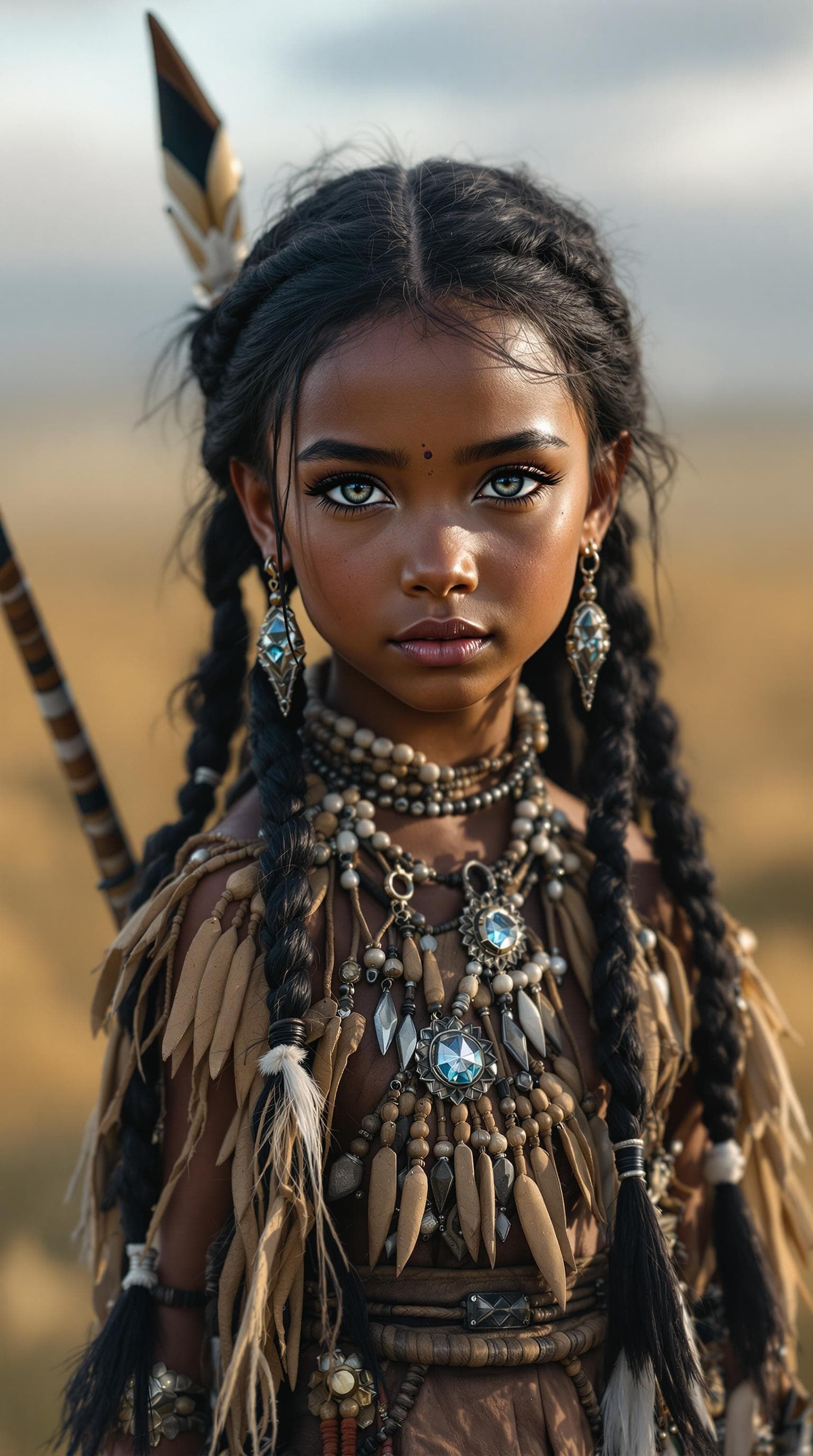 AI generated: a professional photo of a exceptionally of the most beautiful Native American chief girl in the worl...
