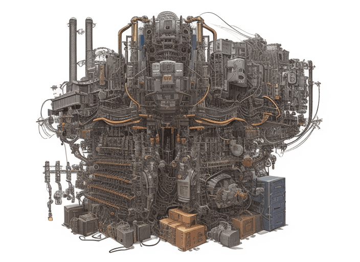 AI generated: An intricate and detailed illustration of a power engineering setup with various components like tra...