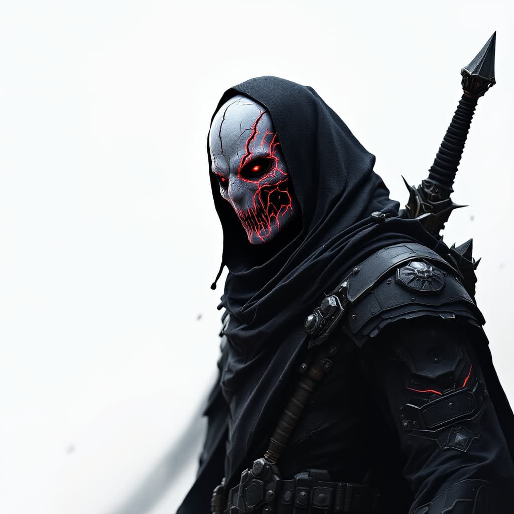 AI generated: Image of a galactic combat operator with black light armor with lines of burgundry red lined within,...