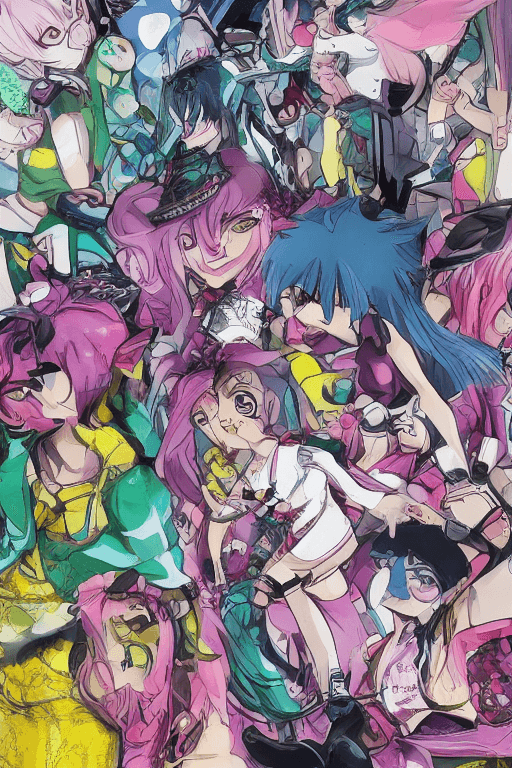 AI generated: The image depicts an anime-style female character with a cheerful expression, sitting with her rolle...