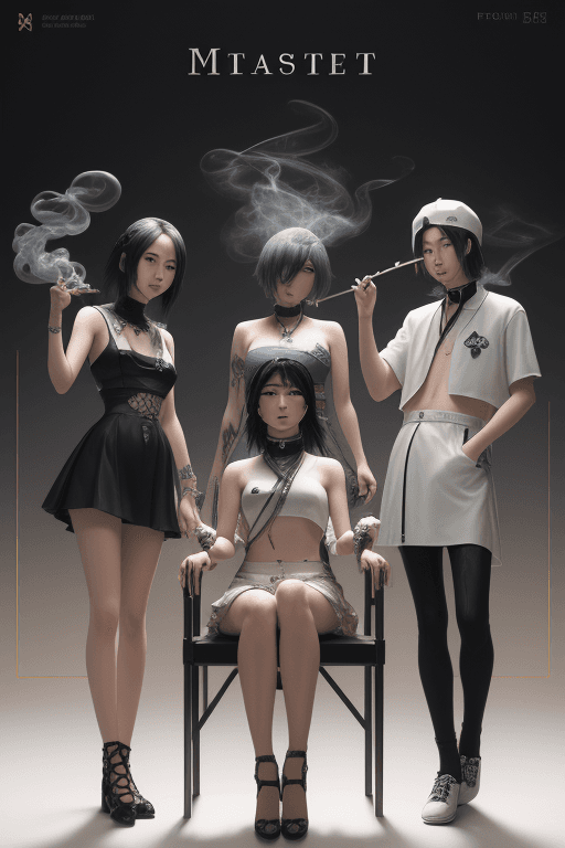 AI generated: (masterpiece),"FE" music hit new release, 3 person smoking
