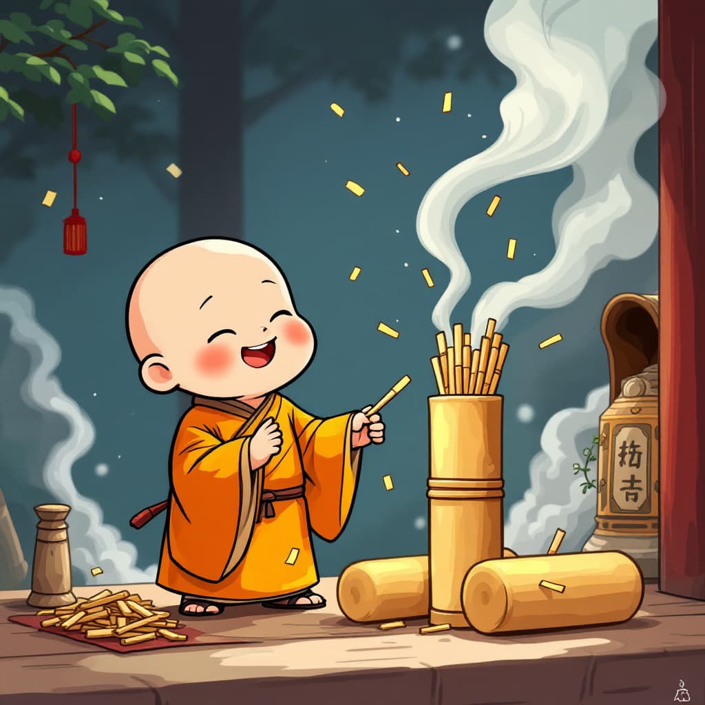 AI generated: Use Japanese animation to draw a Chinese Taoist priest who provides believers with divination tools....