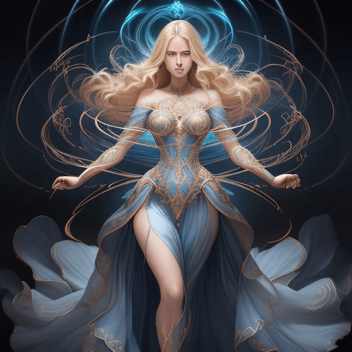 AI generated: blond hair, blue eyes, beautiful face, divine proportion, detailed face, hourglass figure, full body...