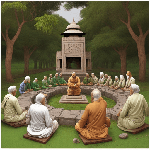 AI generated: Gathering of sages in nature India ancient times