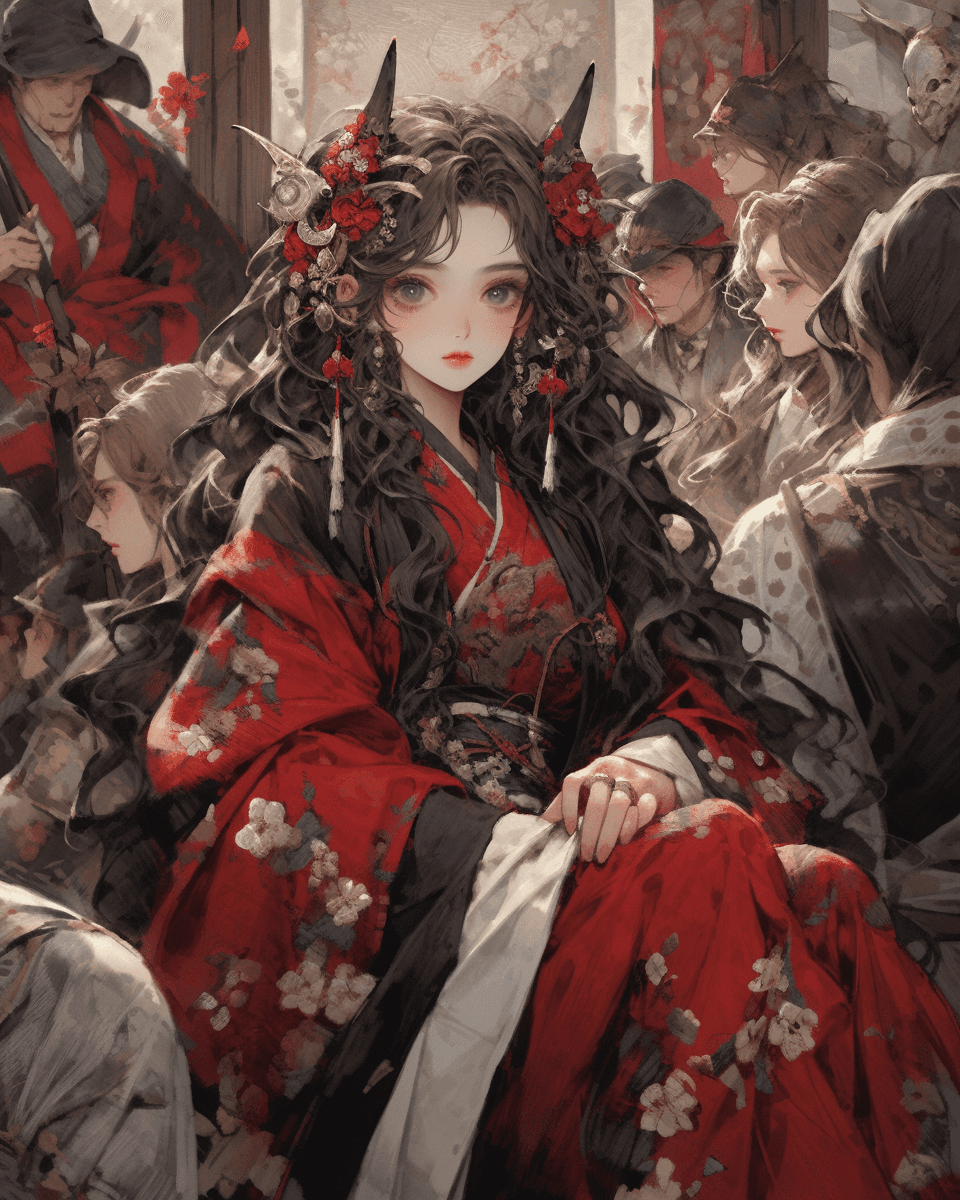 AI generated: anime girl print on paper, in the style of kerem beyit, elaborate kimono, city portraits, john blanc...