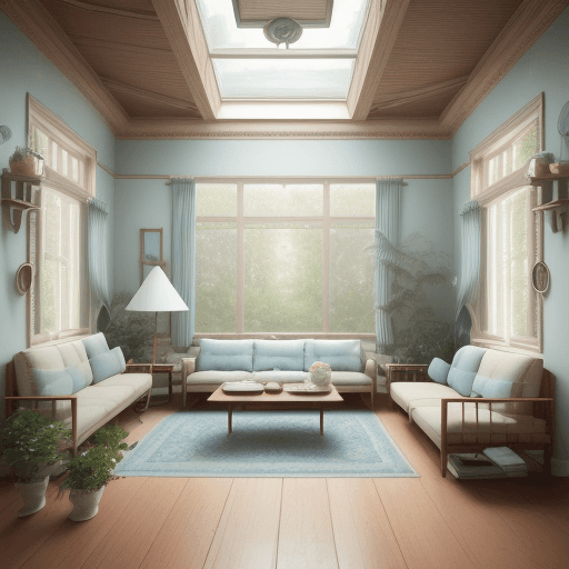 AI generated: High resolution photography interior design, dreamy sunken living room conversation pit, wooden floo...