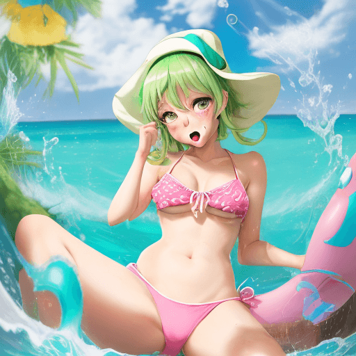 AI generated: GIRL, big cheast, Open mouth, watery eyes, blushed, anime style slyme, bare, One leg sits to the lef...