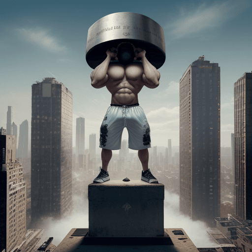 AI generated: Create a cover art for a rap song named "Flow Pesao", depicting a Latin white thin guy facing a big ...